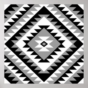 Aztec Diamond Motif Design Schwarz-weiß Grau Poster