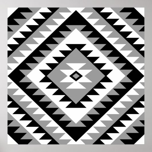 Aztec Diamond Motif Design Schwarz-weiß Grau Poster (Vorne)