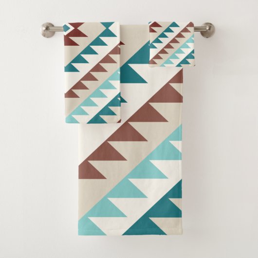 Aztec Diamond Motif Design Tees Creams Browns Badhandtuch Set (Insitu)