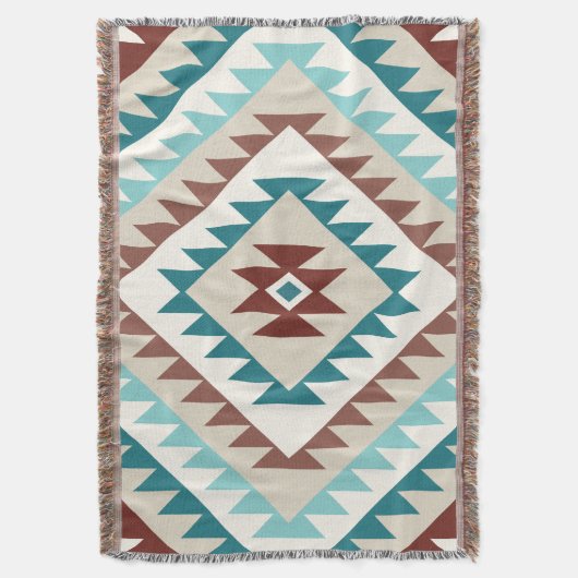 Aztec Diamond (v) Motif Design Teals Creams Browns Decke (Vorderseite Vertikal)