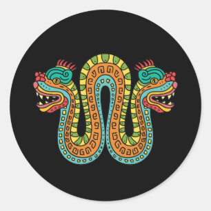 Aztec Double Heart Serpent Snake Mexiko Art Runder Aufkleber