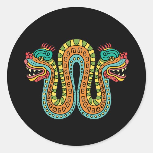 Aztec Double Heart Serpent Snake Mexiko Art Runder Aufkleber (Vorderseite)