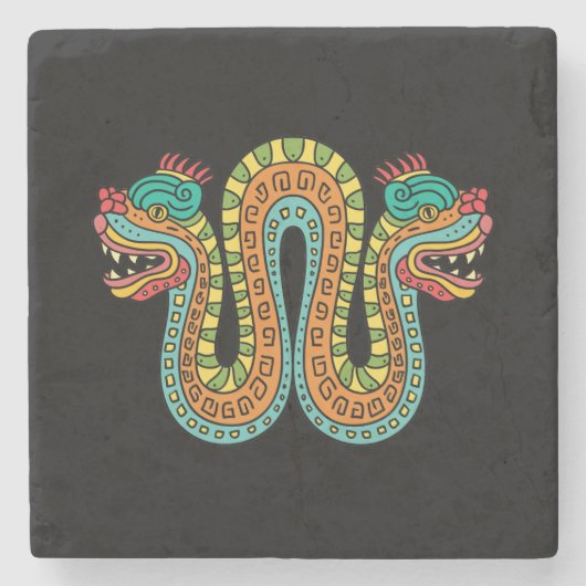 Aztec Double Heart Serpent Snake Mexiko Art Steinuntersetzer (Vorderseite)