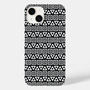 Aztec Dreiecke+Quadrate Muster Weiß auf Schwarz Case-Mate iPhone 14 Hülle