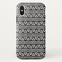 Aztec Dreiecke+Quadrate Muster Weiß auf Schwarz