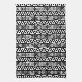 Aztec Dreiecke+Quadrate Muster Weiß auf Schwarz Geschirrtuch (Vertikal)