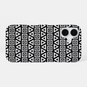 Aztec Dreiecke+Quadrate Muster Weiß auf Schwarz iPhone 16 Hülle (Rückseite (Horizontal))