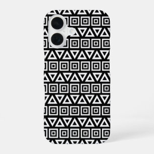Aztec Dreiecke+Quadrate Muster Weiß auf Schwarz iPhone 16 Hülle