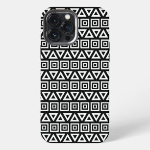Aztec Dreiecke+Quadrate Muster Weiß auf Schwarz iPhone 13 Pro Max Hülle