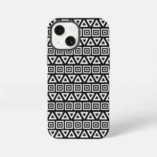Aztec Dreiecke+Quadrate Muster Weiß auf Schwarz iPhone 13 Mini Hülle
