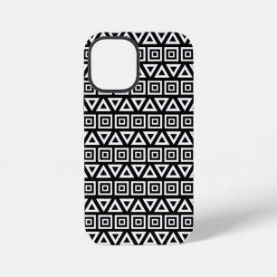 Aztec Dreiecke+Quadrate Muster Weiß auf Schwarz iPhone 12 Mini Hülle
