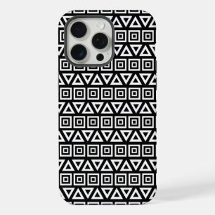 Aztec Dreiecke+Quadrate Muster Weiß auf Schwarz iPhone 15 Pro Max Hülle