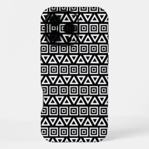 Aztec Dreiecke+Quadrate Muster Weiß auf Schwarz iPhone 16 Pro Max Hülle