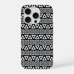 Aztec Dreiecke+Quadrate Muster Weiß auf Schwarz iPhone 15 Pro Hülle