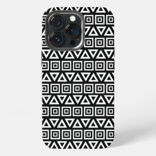 Aztec Dreiecke+Quadrate Muster Weiß auf Schwarz iPhone 13 Pro Hülle