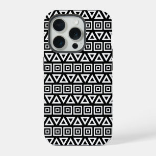 Aztec Dreiecke+Quadrate Muster Weiß auf Schwarz iPhone 15 Pro Hülle