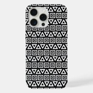 Aztec Dreiecke+Quadrate Muster Weiß auf Schwarz iPhone 15 Pro Max Hülle