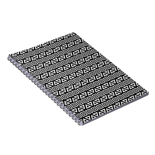 Aztec Dreiecke+Quadrate Muster Weiß auf Schwarz Notizblock (Rechte Seite)