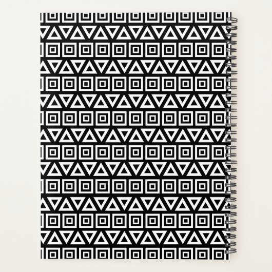 Aztec Dreiecke+Quadrate Muster Weiß auf Schwarz Planer (Rückseite)