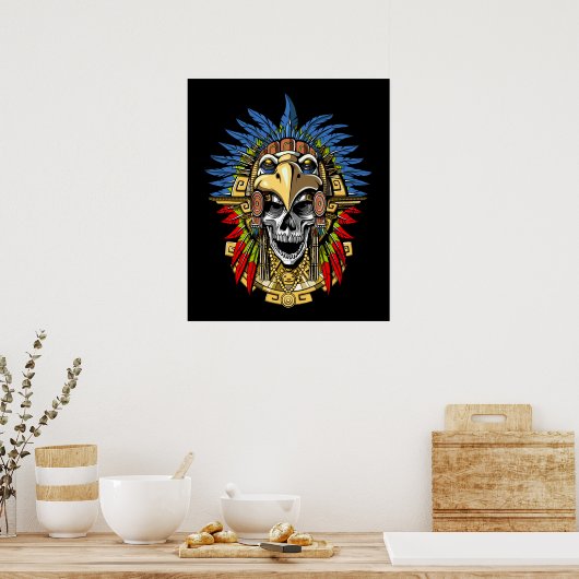 Aztec Eagle Skull Indischer Kriegermaske Poster (Küche)
