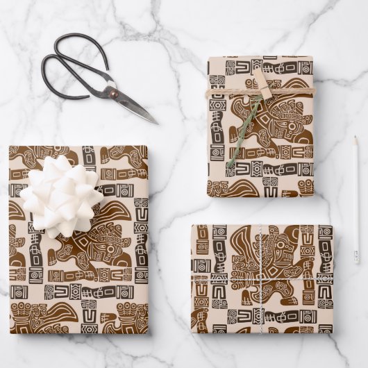 Aztec Eagle Warrior Tribal Alte Kunst Geschenkpapier Set (Vorderseite)