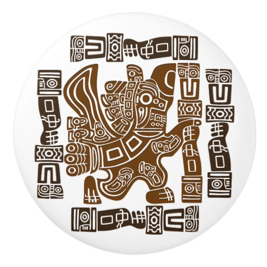 Aztec Eagle Warrior Tribal Alte Kunst Keramikknauf (Vorderseite)