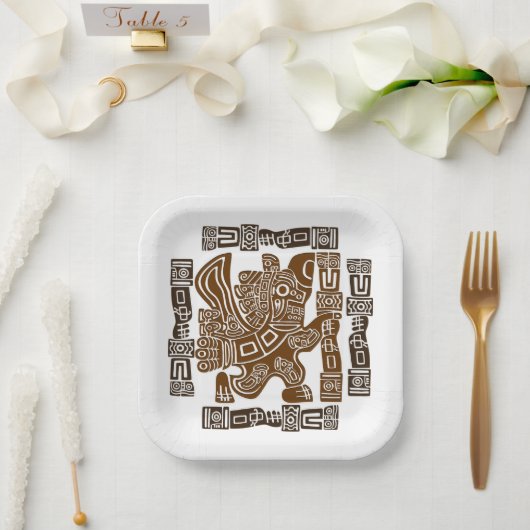 Aztec Eagle Warrior Tribal Alte Kunst Pappteller (Hochzeit)