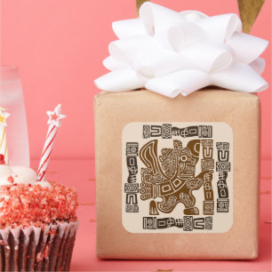 Aztec Eagle Warrior Tribal Alte Kunst Quadratischer Aufkleber