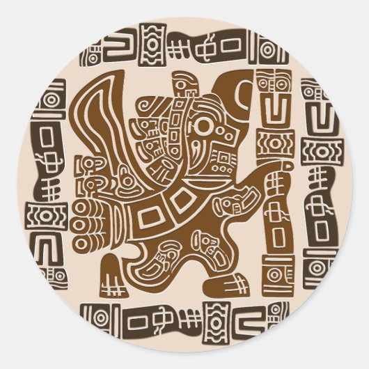 Aztec Eagle Warrior Tribal Alte Kunst Runder Aufkleber (Vorderseite)