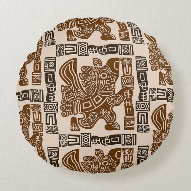 Aztec Eagle Warrior Tribal Alte Kunst Rundes Kissen (Vorderseite)
