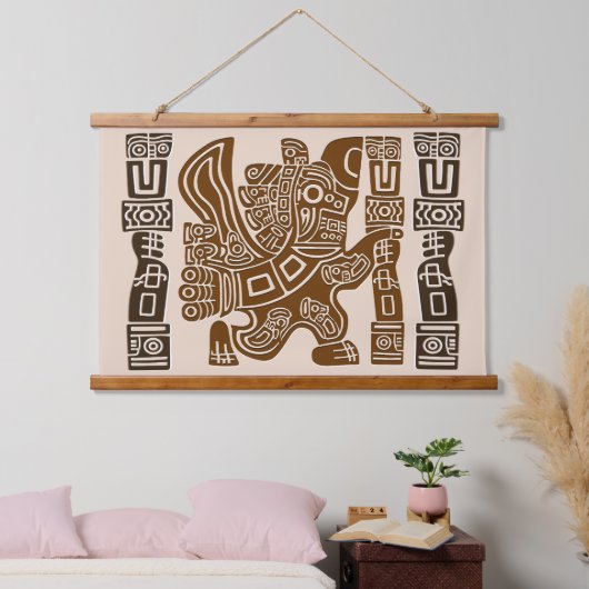 Aztec Eagle Warrior Tribal Alte Kunst Wandteppich Mit Holzrahmen (Schlafzimmer)