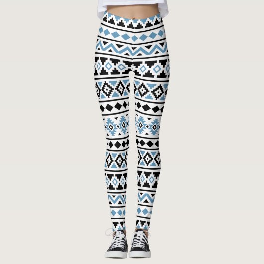 Aztec Essence Muster II Blau Schwarz-weiß Leggings (Vorderseite)