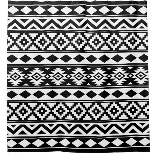 Aztec Essence Pattern IIIb Schwarz & Weiß Duschvorhang (Vorderseite)