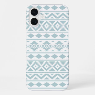 Aztec Essence Ptn III Duck Egg Blue auf Weiß iPhone 16 Plus Hülle