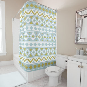 Aztec Essence Ptn IIIb Gold White & Duck Egg Blue Duschvorhang