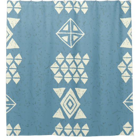 Aztec Ethnic: Blue Geometric Seamless. Duschvorhang (Vorderseite)