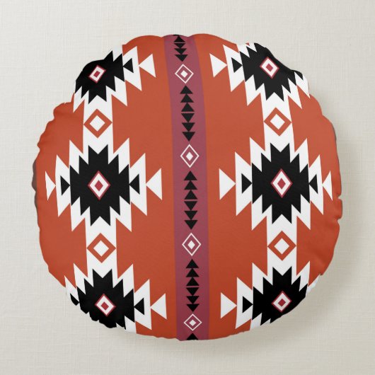 Aztec farbiges geometrisches Muster Rundes Kissen (Vorderseite)