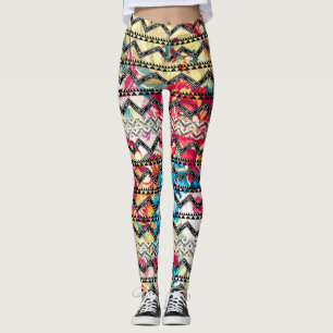 Aztec Floral Pink Coral Aquamarines Vintages Rose Leggings