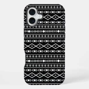 Aztec-Formen-Muster Weiß Grau Schwarz iPhone 16 Plus Hülle