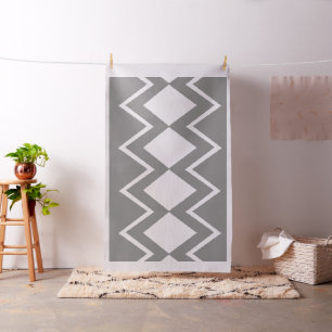 Aztec Geometric Abstrakt Pattern Grau & Weiß Stoff