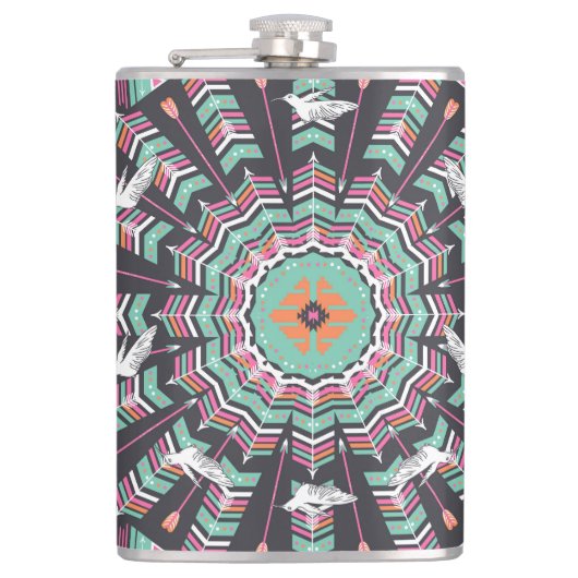 Aztec Geometric: farbiges Zirkelmuster Flachmann (Vorderseite)