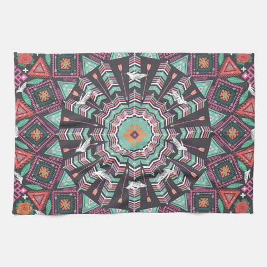 Aztec Geometric: farbiges Zirkelmuster Geschirrtuch (Horizontal)