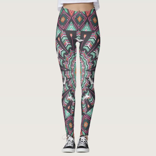 Aztec Geometric: farbiges Zirkelmuster Leggings (Vorderseite)