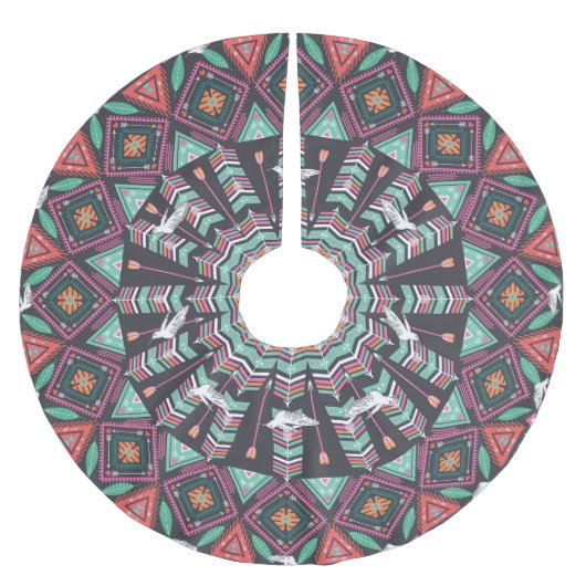 Aztec Geometric: farbiges Zirkelmuster Polyester Weihnachtsbaumdecke (Vorderseite)
