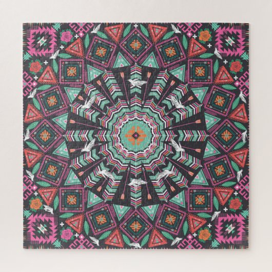 Aztec Geometric: farbiges Zirkelmuster Puzzle (Vertikal)