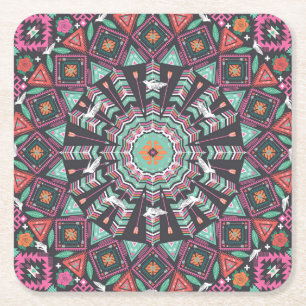 Aztec Geometric: farbiges Zirkelmuster Rechteckiger Pappuntersetzer