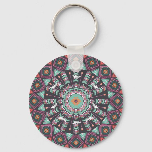 Aztec Geometric: farbiges Zirkelmuster Schlüsselanhänger (Vorderseite)