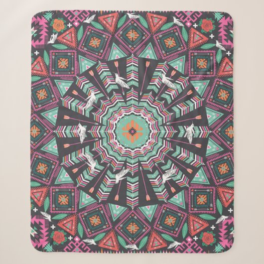 Aztec Geometric: farbiges Zirkelmuster Sherpadecke (Vorderseite)