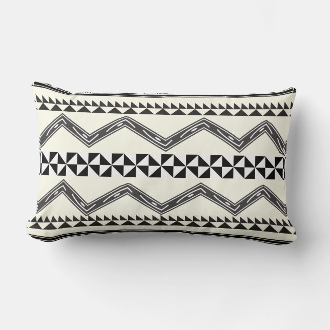 Aztec Geometric Gray Abstraktes Muster Lendenkissen (Vorderseite)