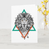 Aztec Geometric Lion Portrait Karte (Gelbe Blume)